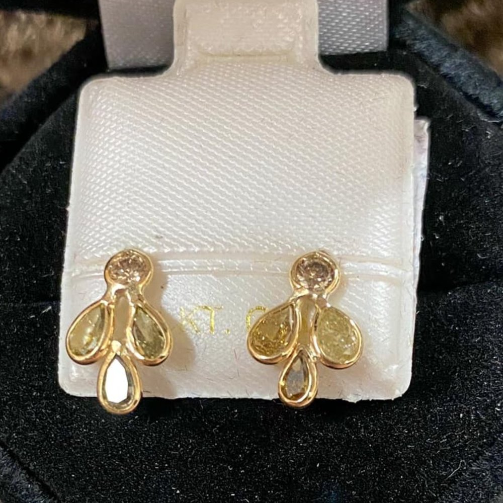 14KT Yellow Gold Earrings with Coloured Diamonds